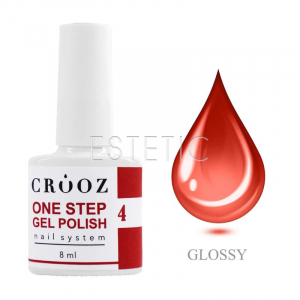 Однофазний гель-лак Crooz One Step Gel Polish 004 червоний, 8мл, 3в1 для педикюру