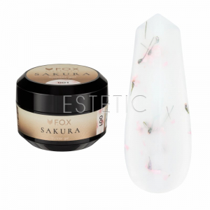Гель для наращивания с сухоцветами F.O.X Sakura builder gel 001 молочный с розовыми цветами, 15 мл