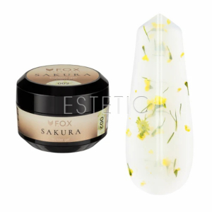 Гель для наращивания с сухоцветами F.O.X Sakura builder gel 002 молочный с желтыми цветами, 15 мл