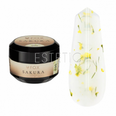 Гель для наращивания с сухоцветами F.O.X Sakura builder gel 002 молочный с желтыми цветами, 15 мл