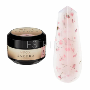 Гель для наращивания с сухоцветами F.O.X Sakura builder gel 004, молочно-розовый с розовыми цветами 15 мл