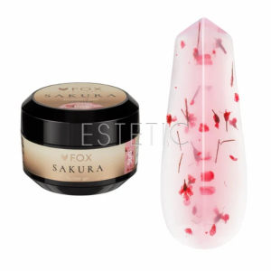 Гель для наращивания с сухоцветами F.O.X Sakura builder gel 005 нежно-розовый с красными цветами, 15 мл