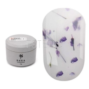 Жидкий гель SAGA Liquid Floral Gel 02 молочно-розовый с фиолетовыми сухоцветами, 15 мл