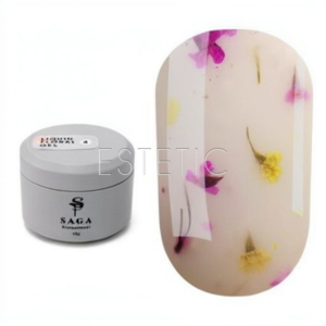 Жидкий гель SAGA Liquid Floral Gel 04 молочно-бежевый с розовыми и желтыми сухоцветами, 15 мл