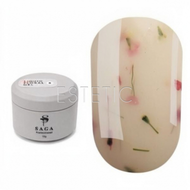 Жидкий гель SAGA Liquid Floral Gel 05 айвори с сухоцветами микс зеленые, белые, розовые, 15 мл