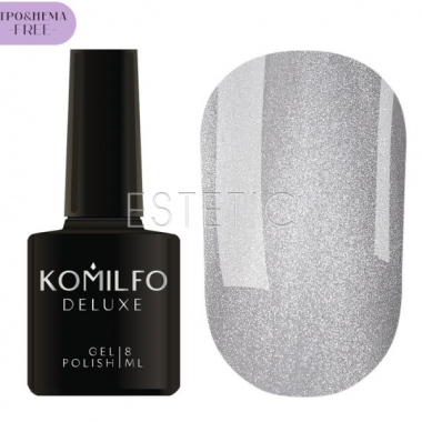 Гель-лак Komilfo Silk Cat Eye 002 хрустальный кошачий глаз, серебристый, мягкий блеск, 8 мл
