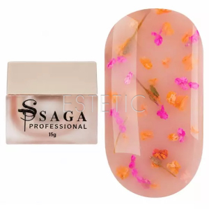 Жидкий гель SAGA Liquid Floral Gel 06 молочный с розовыми, желтыми сухоцветами, 15 мл