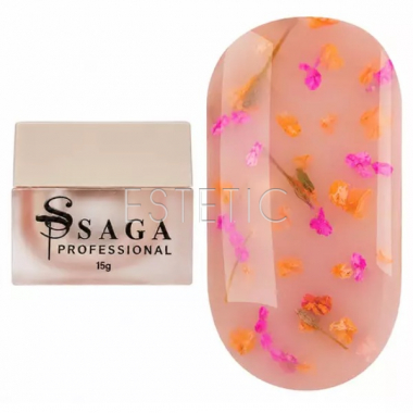 Жидкий гель SAGA Liquid Floral Gel 06 молочный с розовыми, желтыми сухоцветами, 15 мл