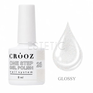 Однофазный гель-лак Crooz One Step Gel Polish 026 полупрозрачный молочный с серебристым шиммером, 8 мл