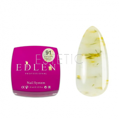 Гель для наращивания Edlen Builder gel №91 Flower yogurt сливочный желтый с желтыми сухоцветами,15мл