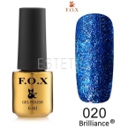 Гель-лак F.O.X Brilliance №020 (насичений синій, блискітки), 6 мл